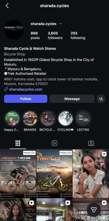 Sharada Cycles social media marketing project cover