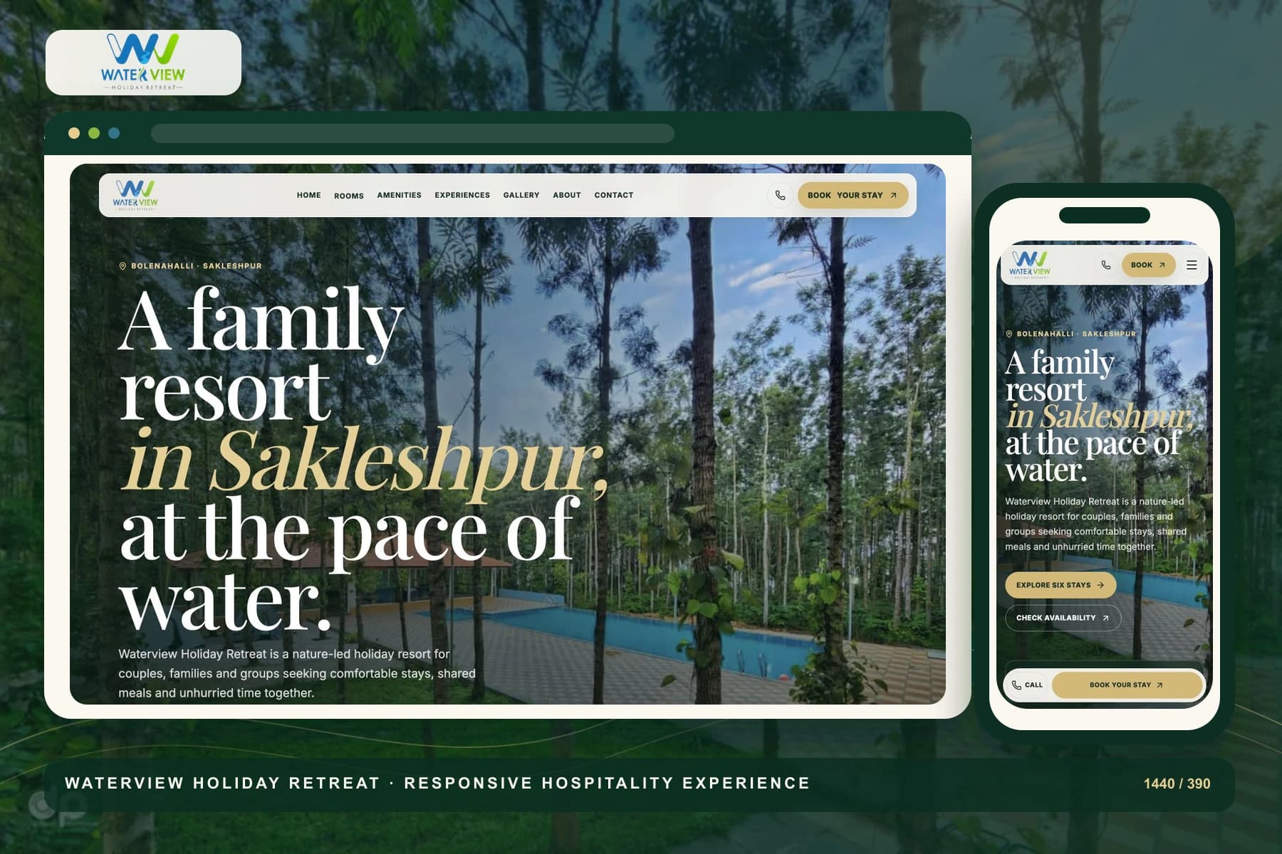 Waterview Holiday Retreat react & next.js resort website project cover